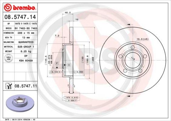 A.B.S. 08.5747.11 - Brake Disc autospares.lv