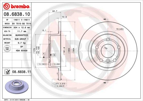 A.B.S. 08.6838.11 - Brake Disc autospares.lv