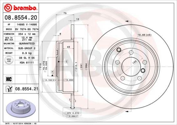 A.B.S. 08.8554.21 - Brake Disc autospares.lv