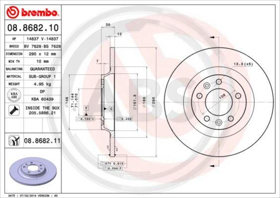 A.B.S. 08.8682.11 - Brake Disc autospares.lv