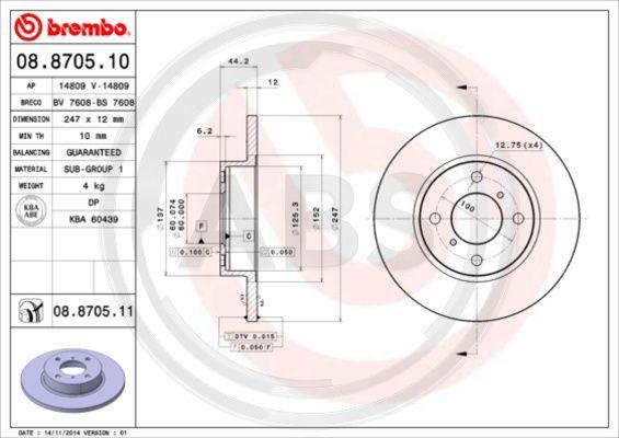 A.B.S. 08.8705.11 - Brake Disc autospares.lv