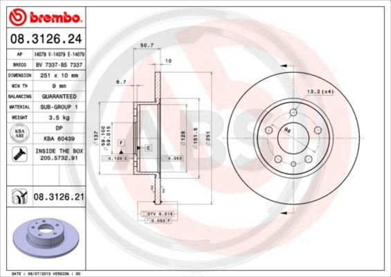 A.B.S. 08.3126.21 - Brake Disc autospares.lv