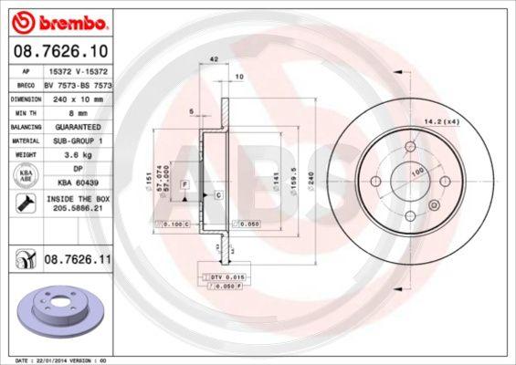 A.B.S. 08.7626.11 - Brake Disc autospares.lv