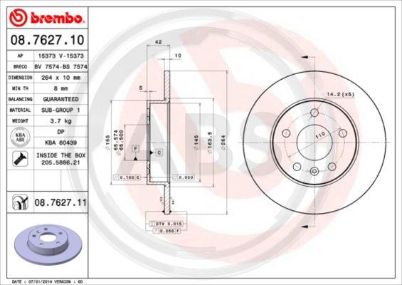 A.B.S. 08.7627.11 - Brake Disc autospares.lv