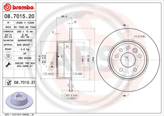 A.B.S. 08.7015.21 - Brake Disc autospares.lv