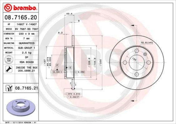 A.B.S. 08.7165.21 - Brake Disc autospares.lv