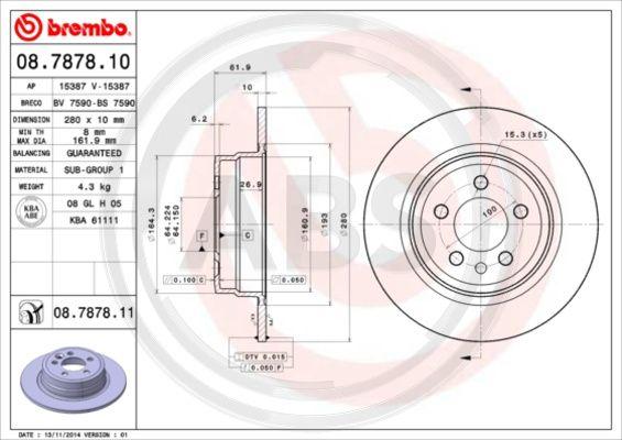 A.B.S. 08.7878.11 - Brake Disc autospares.lv