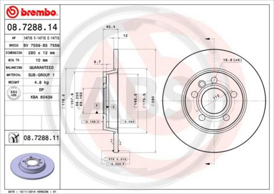 A.B.S. 08.7288.11 - Brake Disc autospares.lv