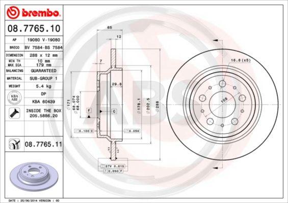 A.B.S. 08.7765.11 - Brake Disc autospares.lv