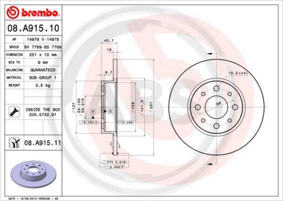 A.B.S. 08.A915.11 - Brake Disc autospares.lv