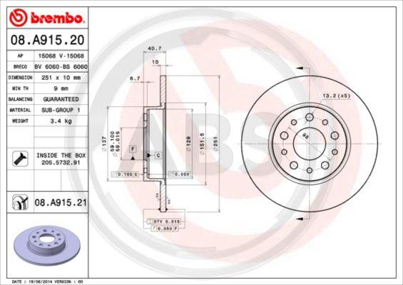 A.B.S. 08.A915.20 - Brake Disc autospares.lv