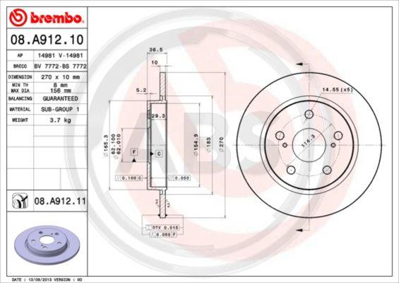 A.B.S. 08.A912.11 - Brake Disc autospares.lv