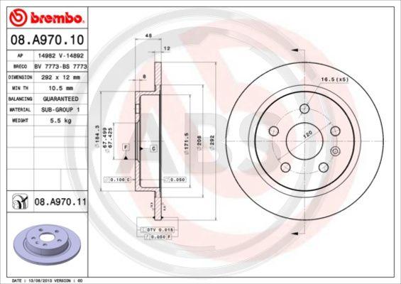 A.B.S. 08.A970.11 - Brake Disc autospares.lv