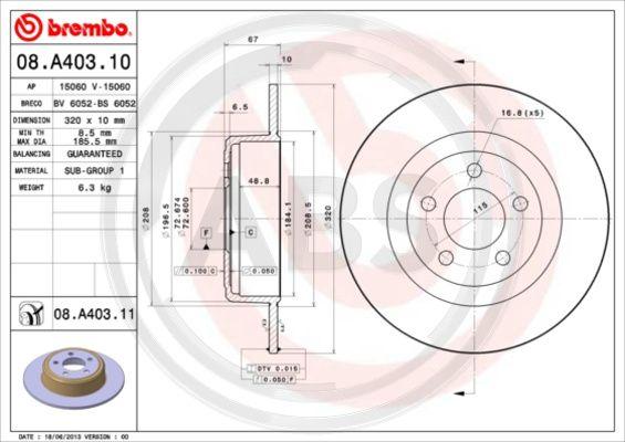 A.B.S. 08.A403.11 - Brake Disc autospares.lv