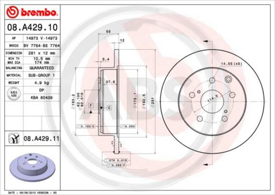 A.B.S. 08.A429.11 - Brake Disc autospares.lv