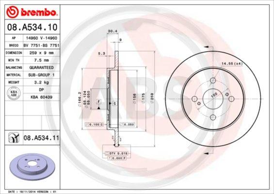 A.B.S. 08.A534.10 - Brake Disc autospares.lv