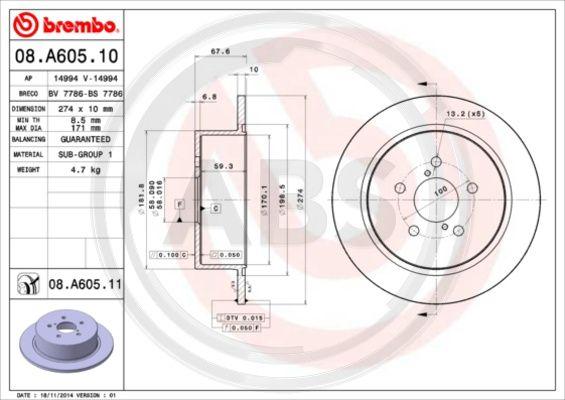 A.B.S. 08.A605.11 - Brake Disc autospares.lv