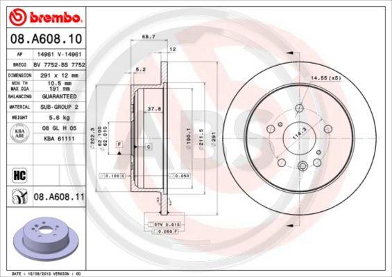 A.B.S. 08.A608.11 - Brake Disc autospares.lv