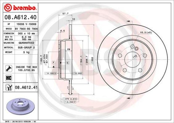 A.B.S. 08.A612.41 - Brake Disc autospares.lv