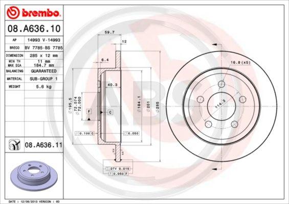 A.B.S. 08.A636.11 - Brake Disc autospares.lv