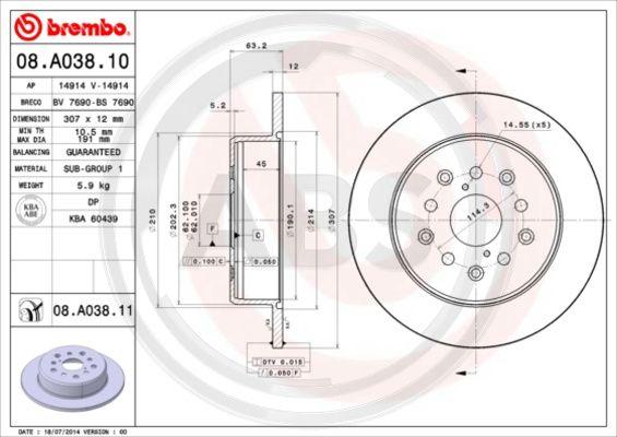 A.B.S. 08.A038.11 - Brake Disc autospares.lv