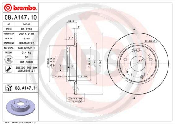 A.B.S. 08.A147.11 - Brake Disc autospares.lv