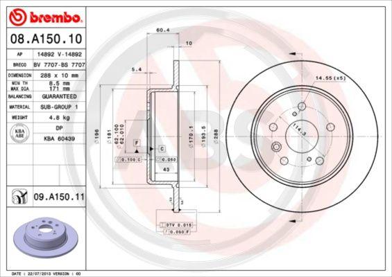 A.B.S. 08.A150.11 - Brake Disc autospares.lv