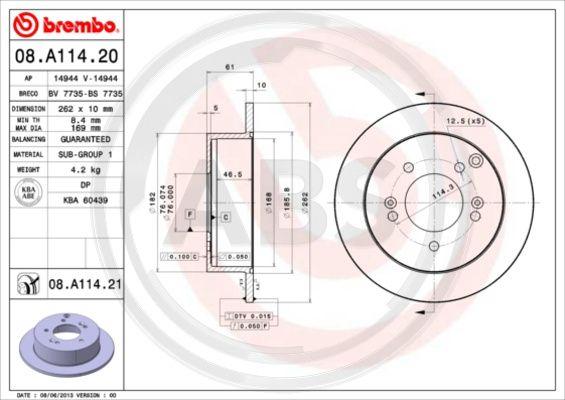 A.B.S. 08.A114.21 - Brake Disc autospares.lv