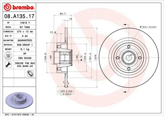 A.B.S. 08.A135.10 - Brake Disc autospares.lv