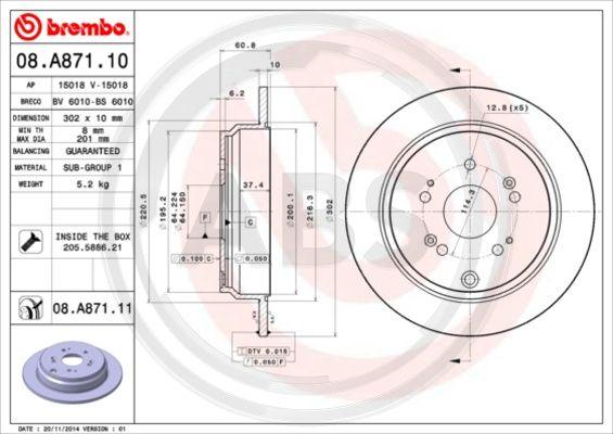 A.B.S. 08.A871.11 - Brake Disc autospares.lv