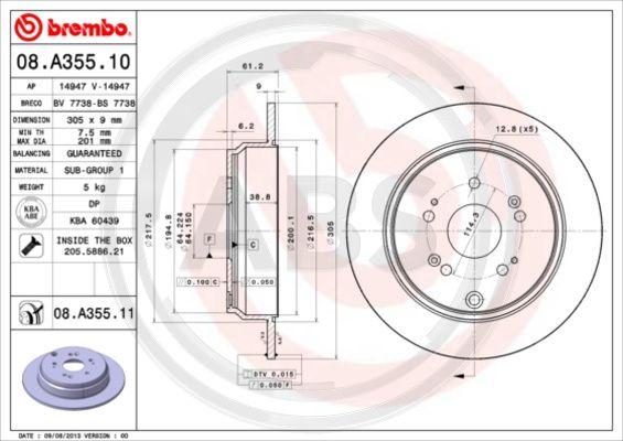 A.B.S. 08.A355.11 - Brake Disc autospares.lv