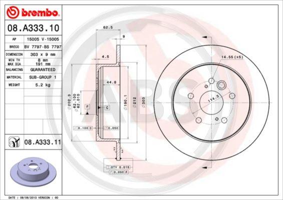 A.B.S. 08.A333.11 - Brake Disc autospares.lv