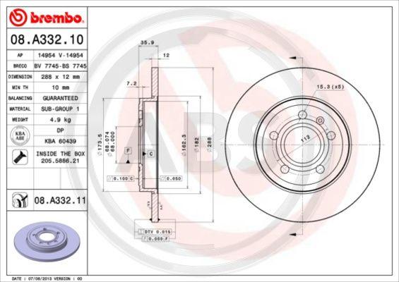 A.B.S. 08.A332.11 - Brake Disc autospares.lv