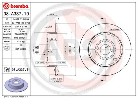 A.B.S. 08.A337.10 - Brake Disc autospares.lv