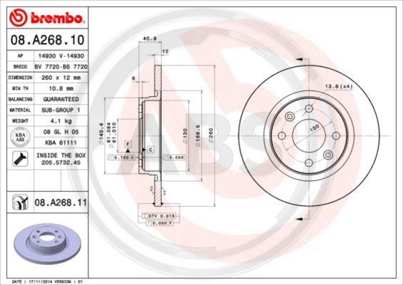 A.B.S. 08.A268.11 - Brake Disc autospares.lv