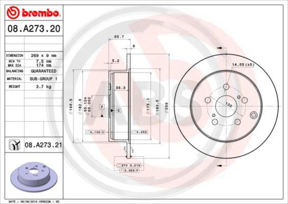 A.B.S. 08.A273.21 - Brake Disc autospares.lv