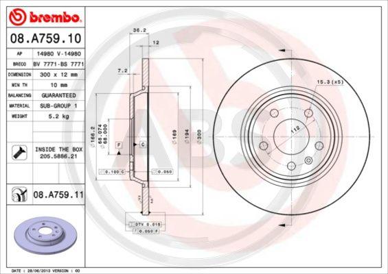 A.B.S. 08.A759.11 - Brake Disc autospares.lv