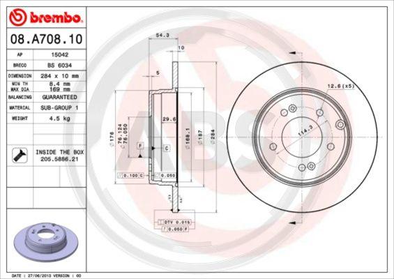 A.B.S. 08.A708.11 - Brake Disc autospares.lv