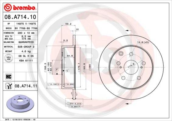 A.B.S. 08.A714.11 - Brake Disc autospares.lv