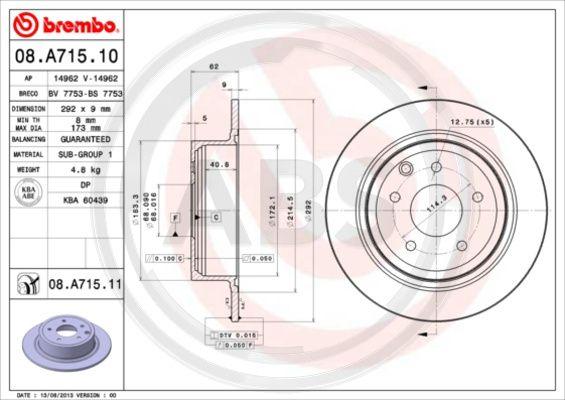 A.B.S. 08.A715.11 - Brake Disc autospares.lv