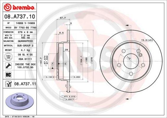 A.B.S. 08.A737.11 - Brake Disc autospares.lv