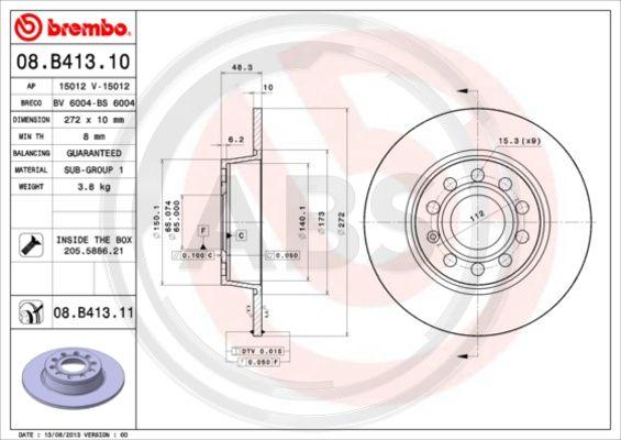 A.B.S. 08.B413.11 - Brake Disc autospares.lv