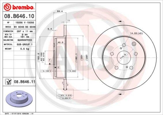 A.B.S. 08.B646.11 - Brake Disc autospares.lv