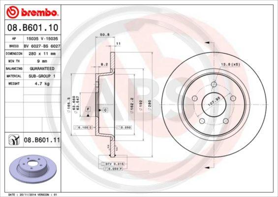 A.B.S. 08.B601.11 - Brake Disc autospares.lv