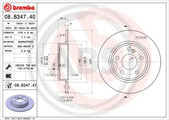 A.B.S. 08.B347.41 - Brake Disc autospares.lv