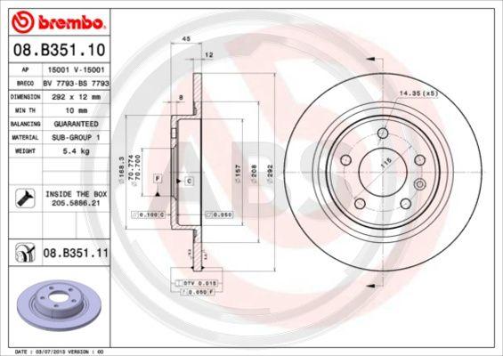 A.B.S. 08.B351.11 - Brake Disc autospares.lv