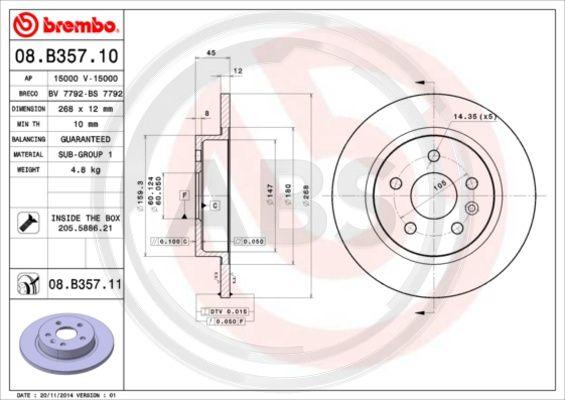 A.B.S. 08.B357.10 - Brake Disc autospares.lv