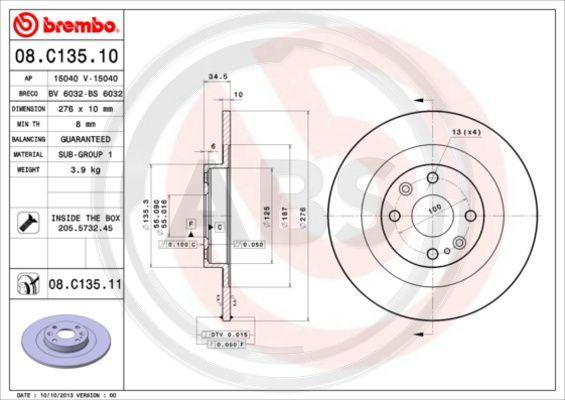 A.B.S. 08.C135.11 - Brake Disc autospares.lv