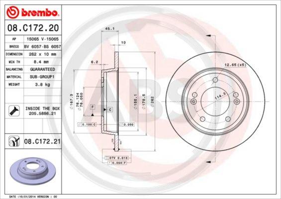 A.B.S. 08.C172.21 - Brake Disc autospares.lv