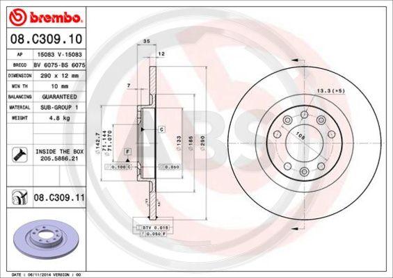 A.B.S. 08.C309.10 - Brake Disc autospares.lv